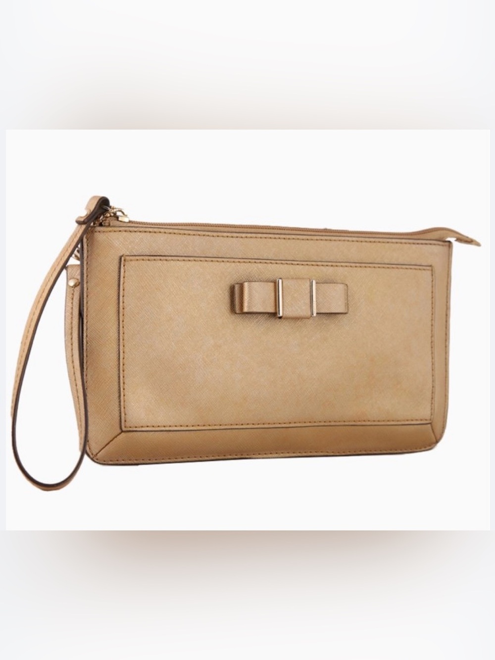 Coach Tan Darcy Bow Wristlet Large Clutch Beige VGC